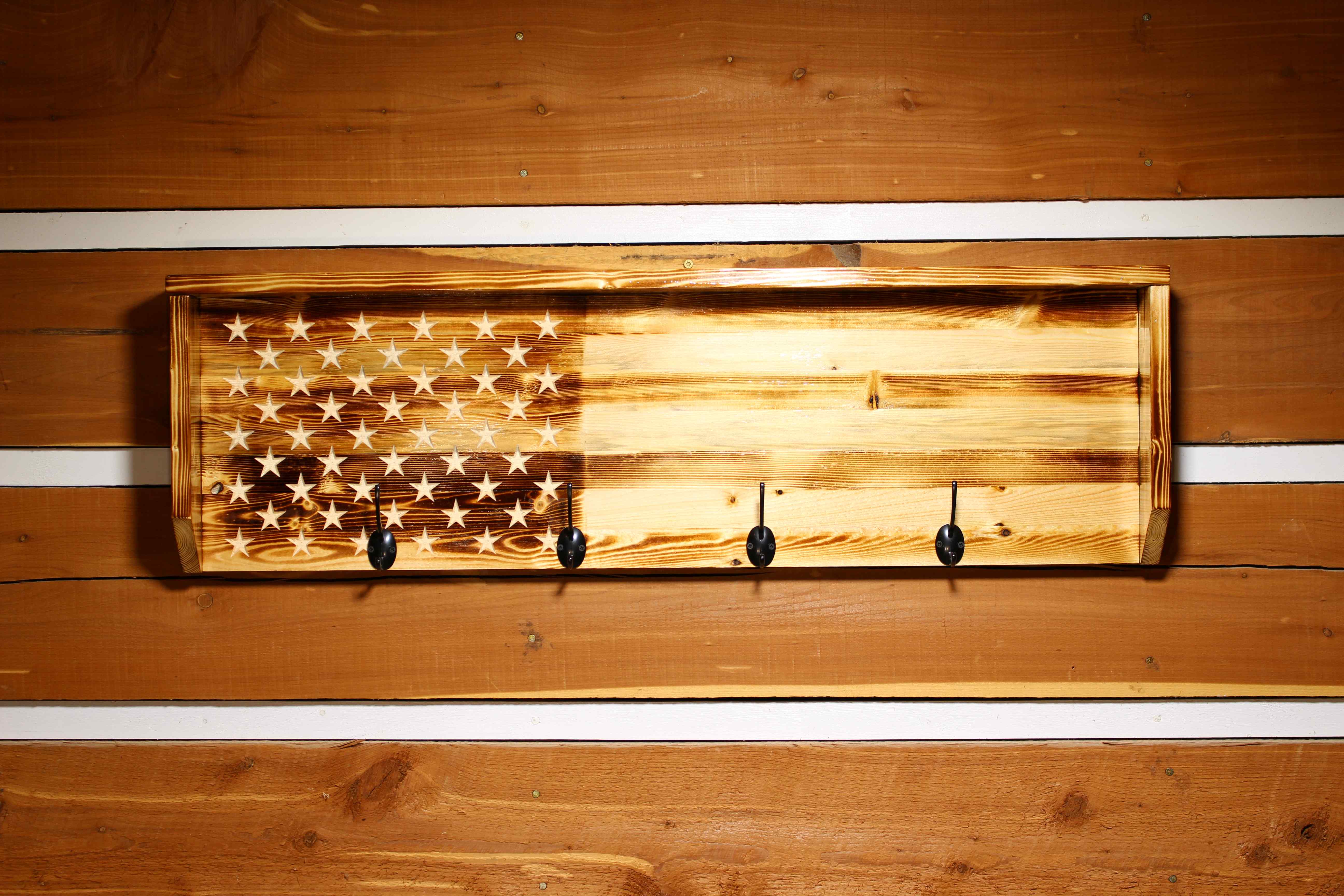 Rustic American Flag Coat Rack