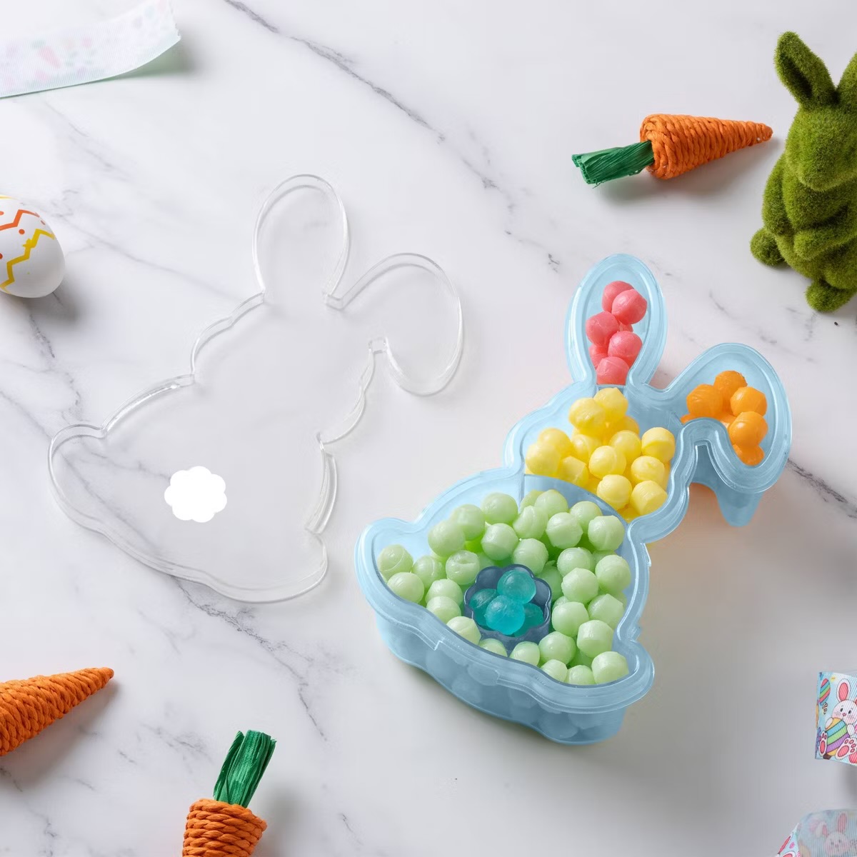 Bunny Snack Container – Divided Easter Candy Box, Reusable Plastic Party Favor