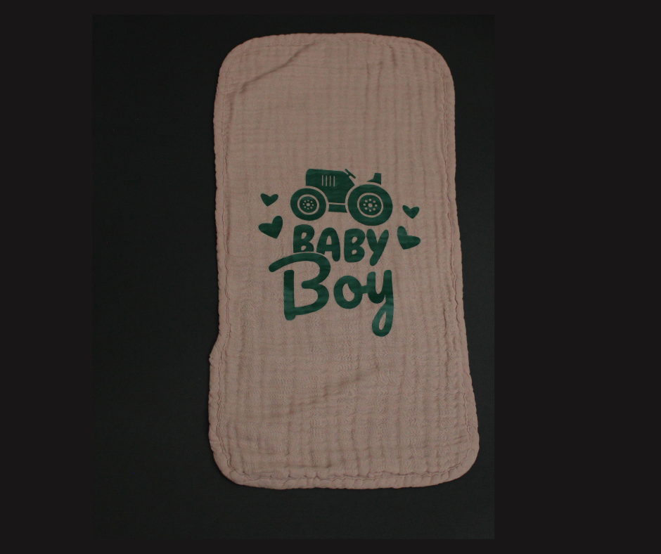 baby boy tractor burp cloth