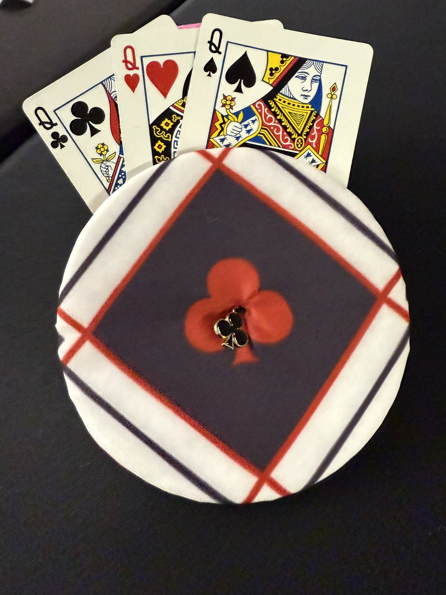 red and black club playing cards holder with club charm