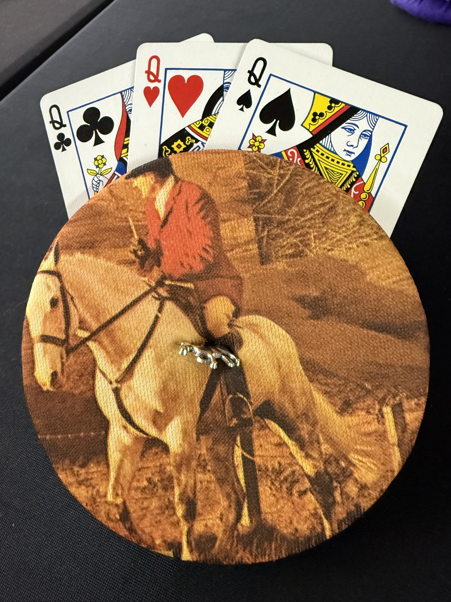 horse rider playing cards holder with horse charm