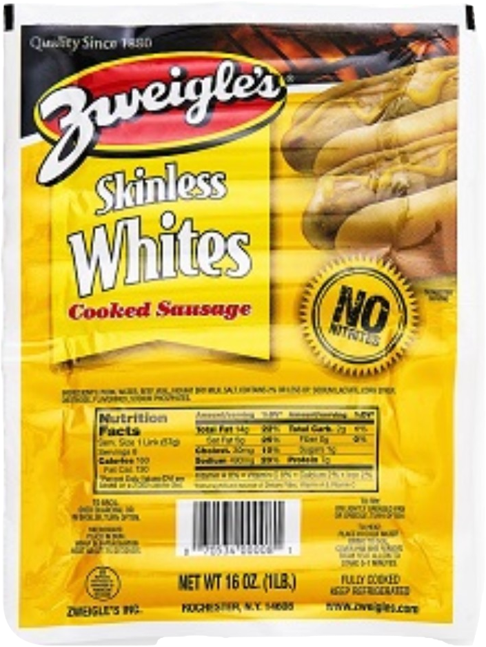 Zweigle's Skinless Whites 16oz Package Gluten and Nitrate Free