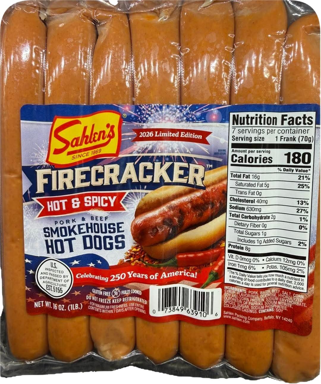 Sahlen's Firecracker Hot Dogs 1lb