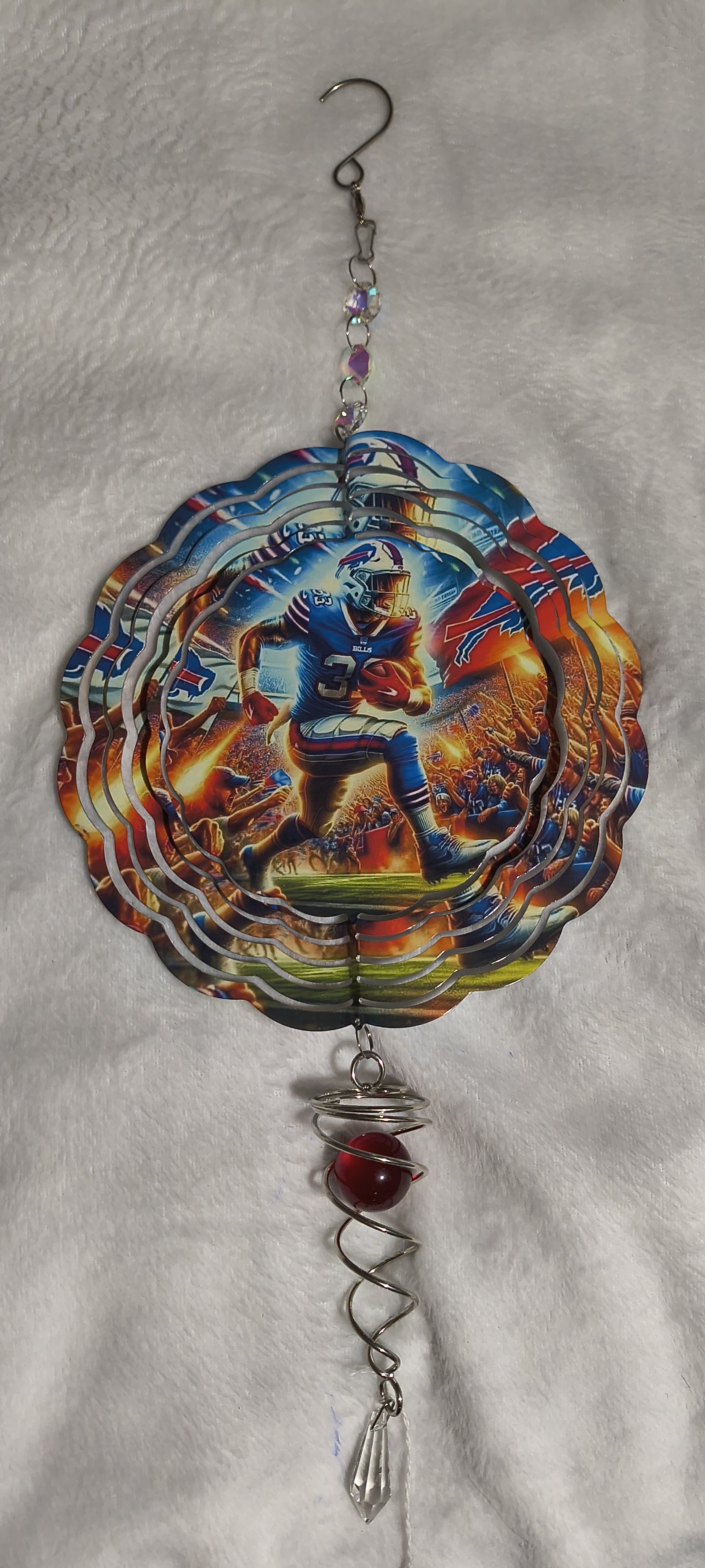 Buffalo Bills Runner Single Wind Spinner With Red Gazing Ball Spiral Tail