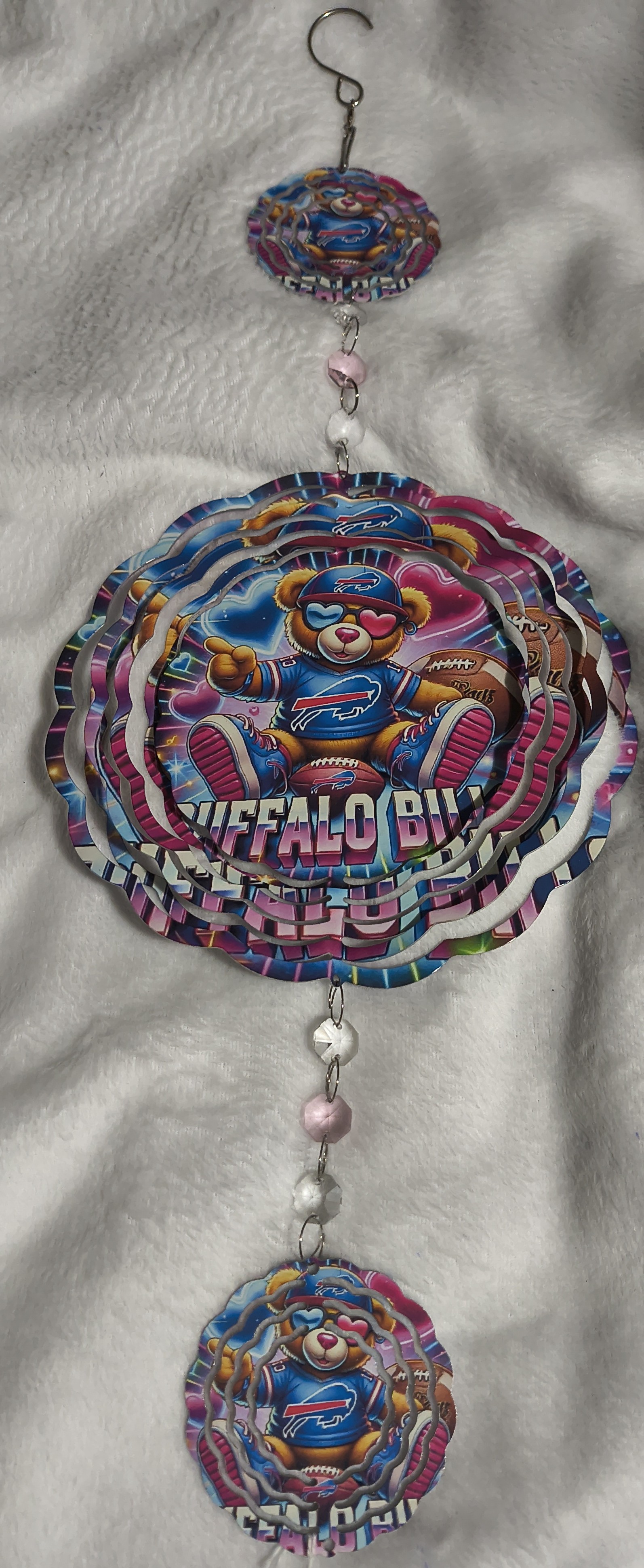 Bills Teddy Bear Triple Plate Wind Spinner